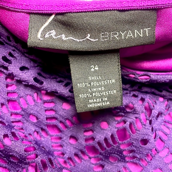 Lane Bryant Pink Purple Strapless Knee Length Crochet Overlay Belted Dress Sz 24 - Picture 3 of 6